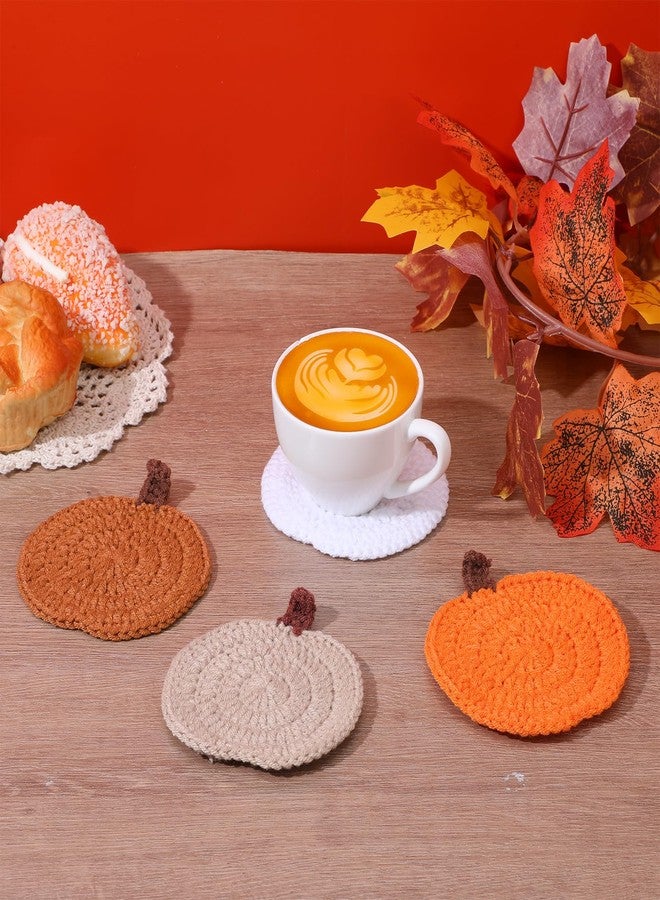 WJIAAA Fall Pumpkin Coasters Crochet Set of 4, Fall Pumpkin Decor Handmade Woven Orange Coaster Mats for Halloween Thanksgiving Themed Party Decoration Autumn Harvest Home Kitchen Table Decor Party Gi - Image 2